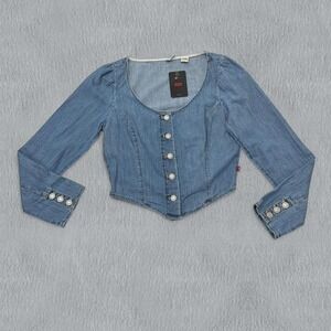 NWT Levis Denim Corset Shirt Womens M Button Up Blue Slim Fit Long Sleeve Cotton